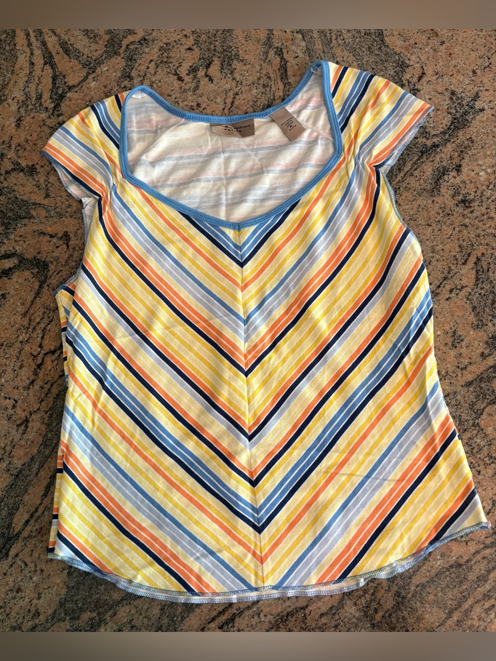 i.e. relaxed petite Multi-Color Diagonal Striped Cap Sleeve Top Size PL